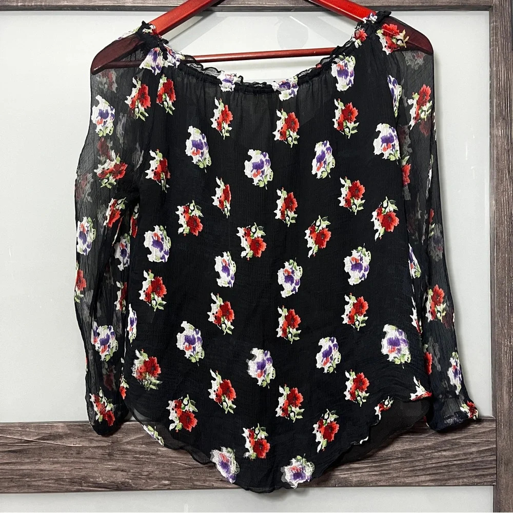 Anthropologie Love Sam Whimsigoth Fairy Grunge Sheer Sleeves Dark Floral Size M - Picture 6 of 7